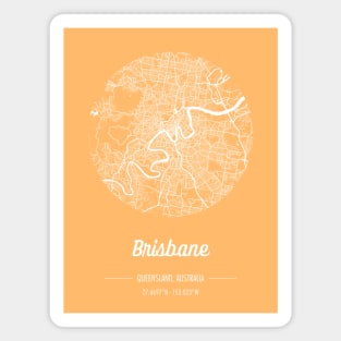 City map in golden yellow: Brisbane, Queensland, Australia with retro vintage flair Magnet